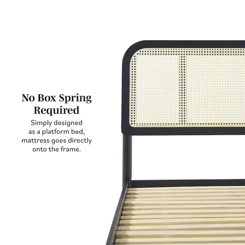 Boho Curved Rattan Headboard Bed Frame