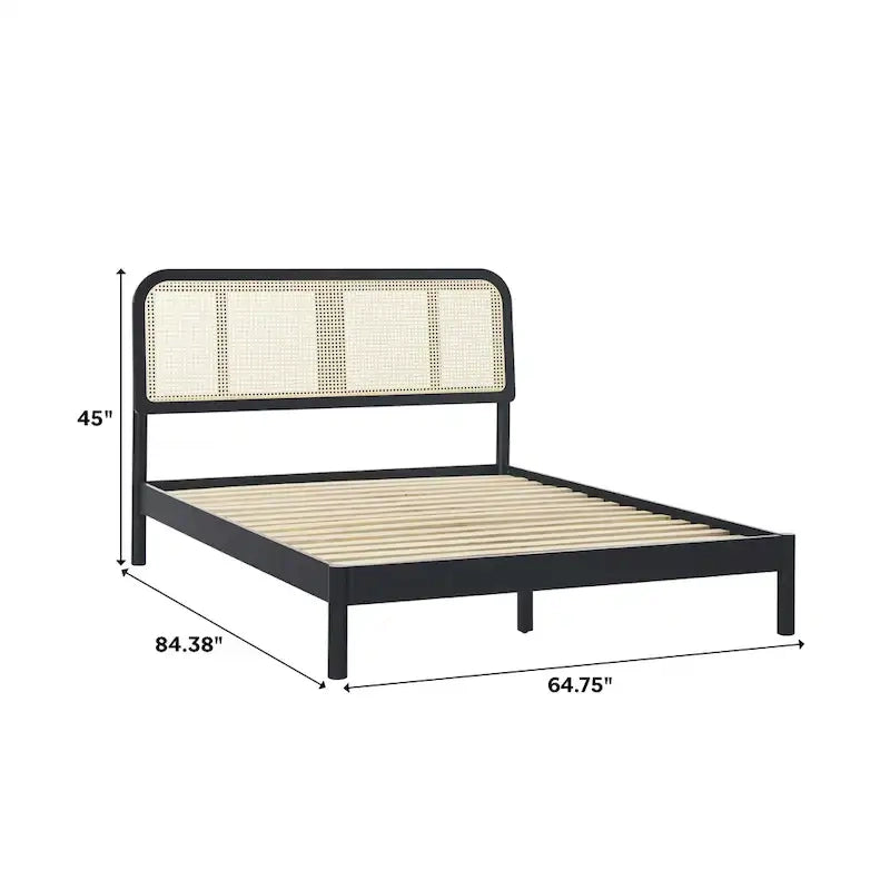 Boho Curved Rattan Headboard Bed Frame