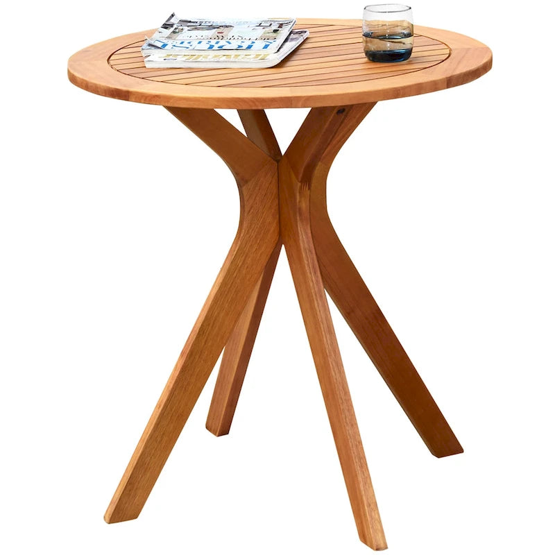 27 Inch Outdoor Round Solid Wood Coffee Side Bistro Table - Teak Finish