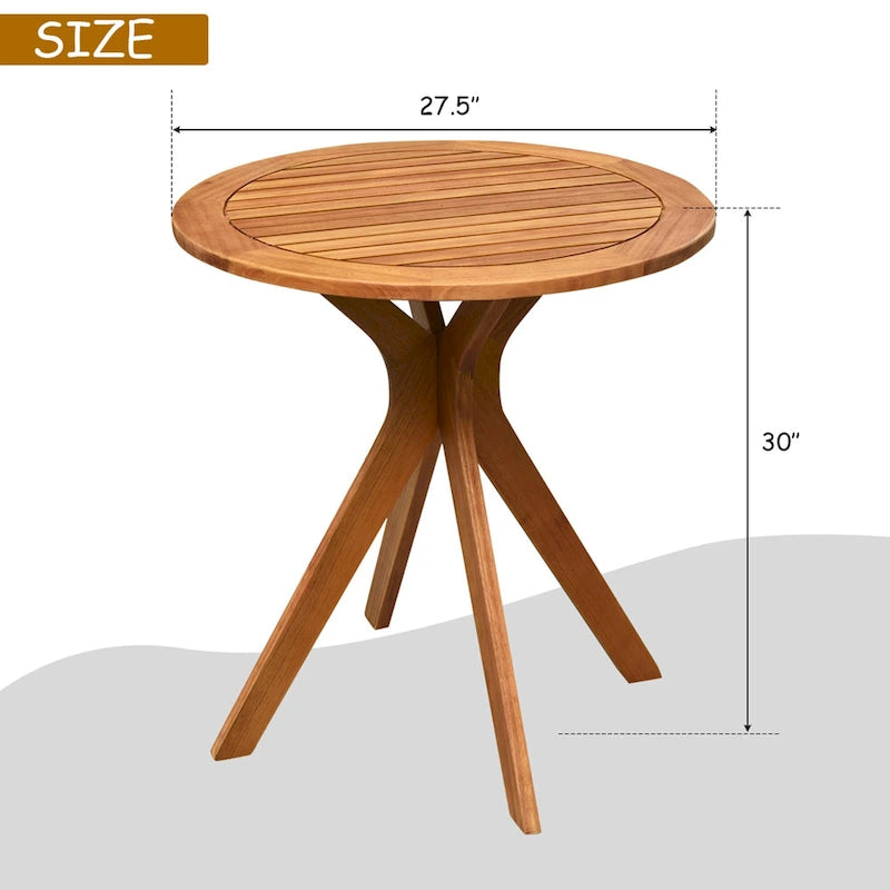 27 Inch Outdoor Round Solid Wood Coffee Side Bistro Table - Teak Finish