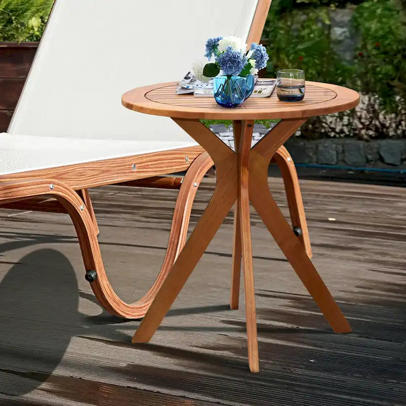 27 Inch Outdoor Round Solid Wood Coffee Side Bistro Table - Teak Finish