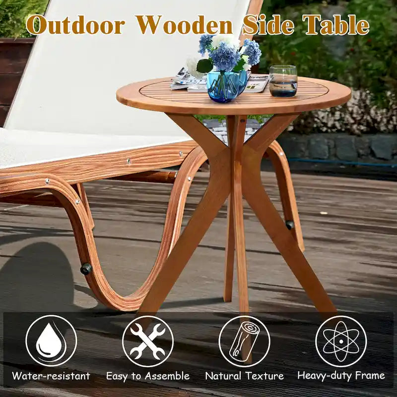 27 Inch Outdoor Round Solid Wood Coffee Side Bistro Table - Teak Finish
