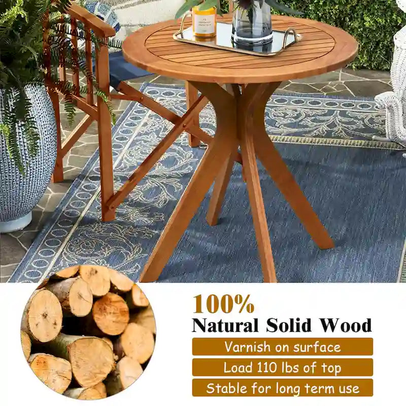 27 Inch Outdoor Round Solid Wood Coffee Side Bistro Table - Teak Finish