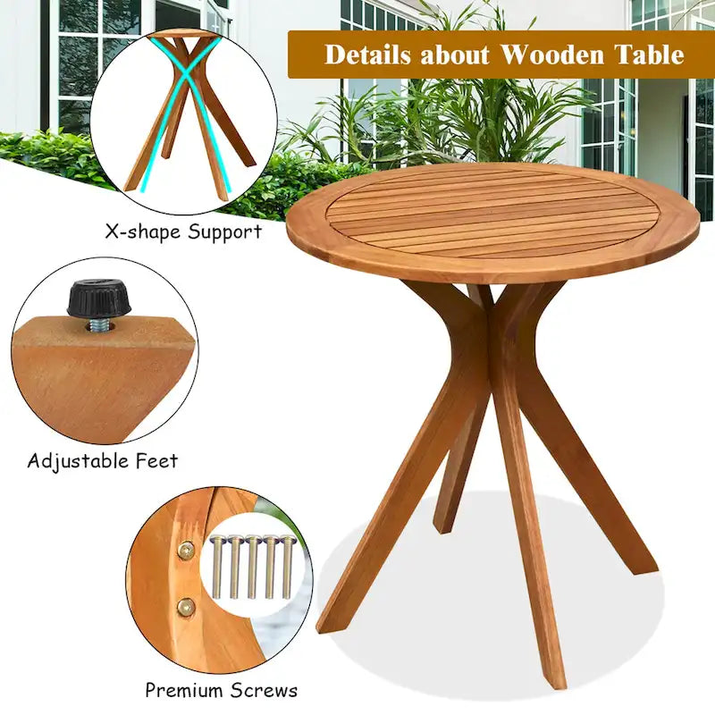 27 Inch Outdoor Round Solid Wood Coffee Side Bistro Table - Teak Finish