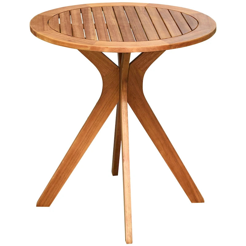 27 Inch Outdoor Round Solid Wood Coffee Side Bistro Table - Teak Finish