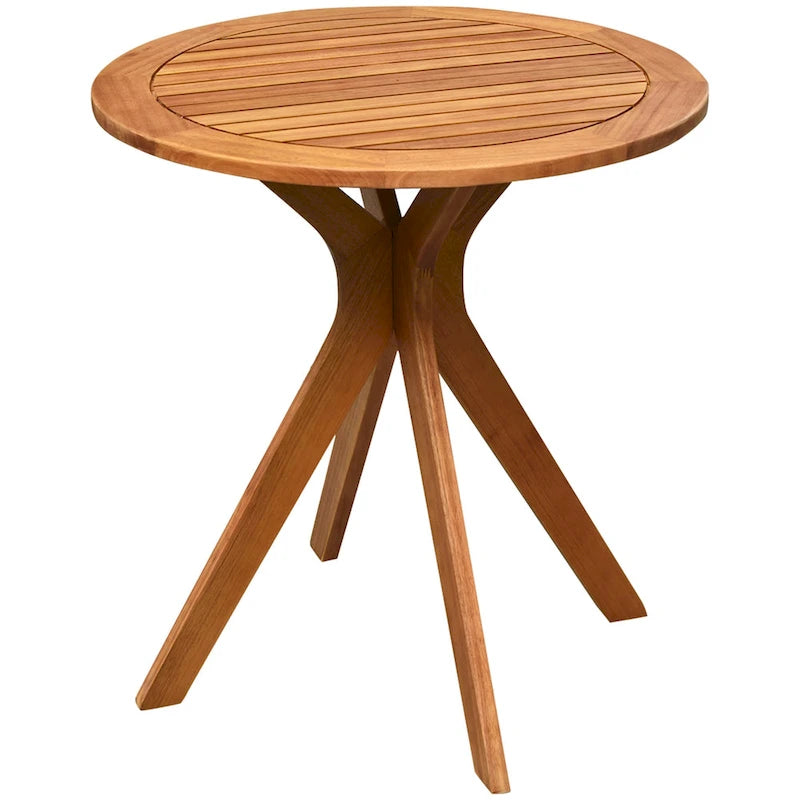 27 Inch Outdoor Round Solid Wood Coffee Side Bistro Table - Teak Finish