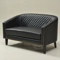 50W Tufted Faux Leather Barrel Loveseat Sofa with Brass Rivets - Compact