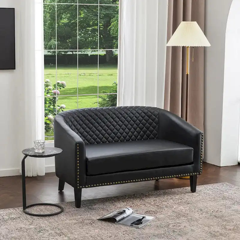 KINWELL 50W Tufted Faux Leather Upholstered Small Loveseat Sofa