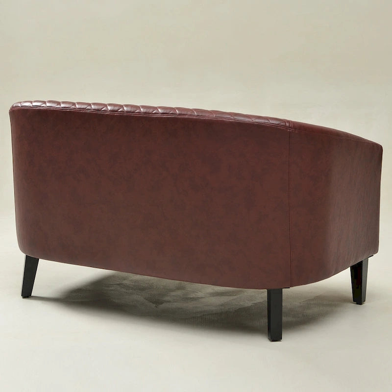 50W Tufted Faux Leather Barrel Loveseat Sofa with Brass Rivets - Compact