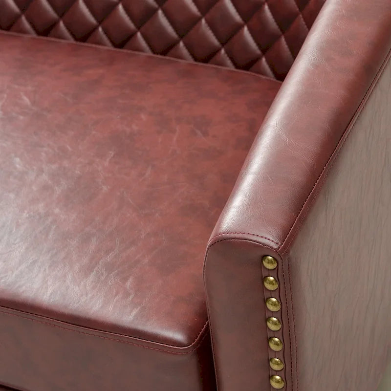 50W Tufted Faux Leather Barrel Loveseat Sofa with Brass Rivets - Compact