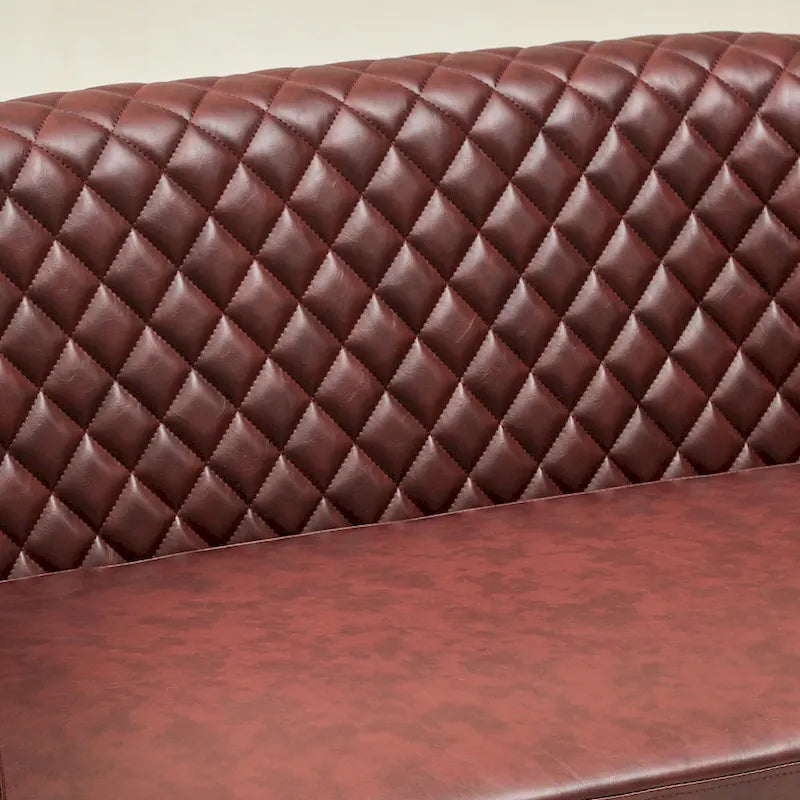 50W Tufted Faux Leather Barrel Loveseat Sofa with Brass Rivets - Compact