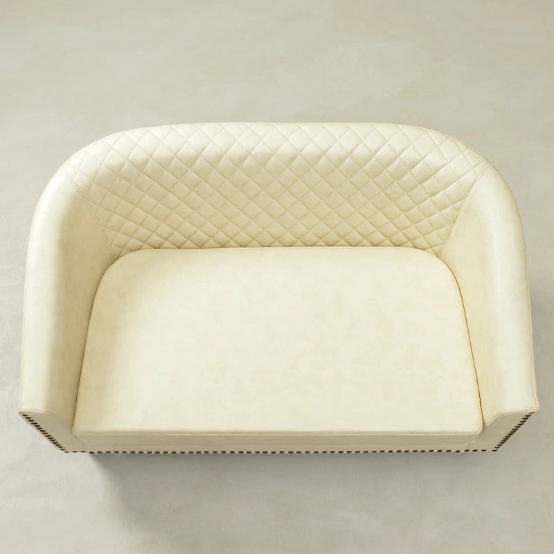 50W Tufted Faux Leather Barrel Loveseat Sofa with Brass Rivets - Compact