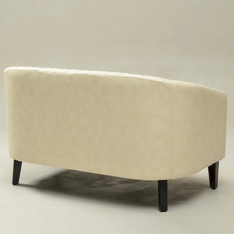 50W Tufted Faux Leather Barrel Loveseat Sofa with Brass Rivets - Compact