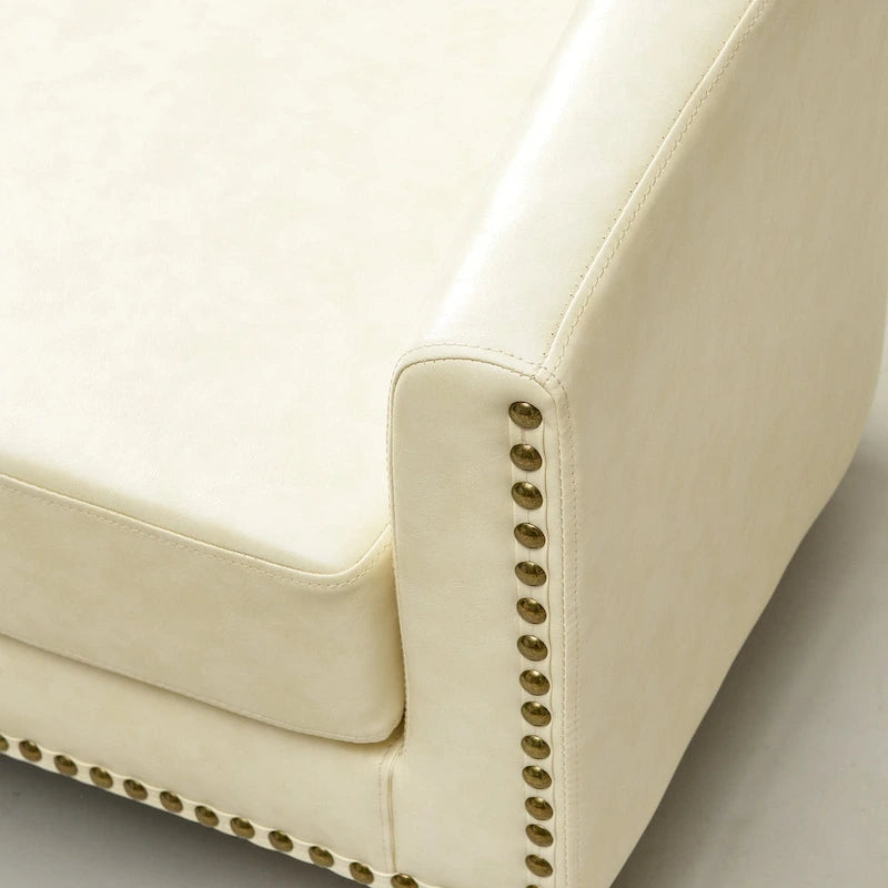 50W Tufted Faux Leather Barrel Loveseat Sofa with Brass Rivets - Compact