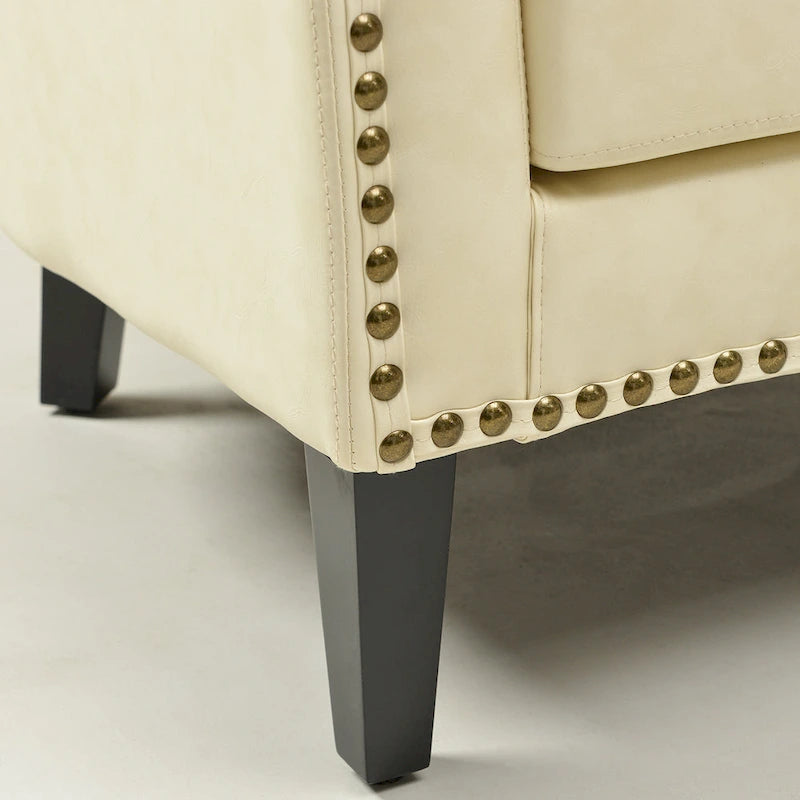50W Tufted Faux Leather Barrel Loveseat Sofa with Brass Rivets - Compact