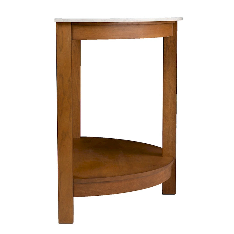 Two Tier Console Table with Faux Marble Top and Natural Wood Open Shelf