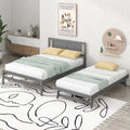 Lit plateforme gris en bois, taille double, avec lit gigogne réglable