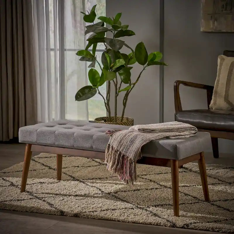 Tufted Fabric Ottoman Bench
