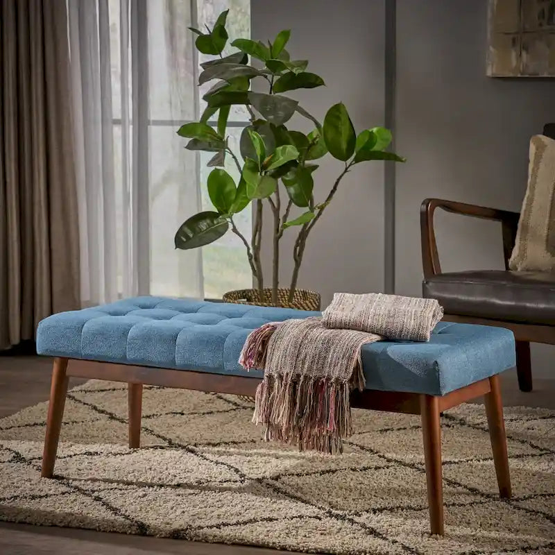 Tufted Fabric Ottoman Bench