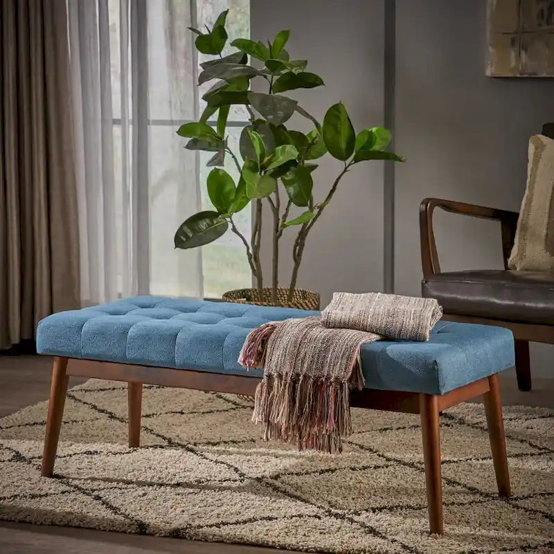Tufted Fabric Ottoman Bench