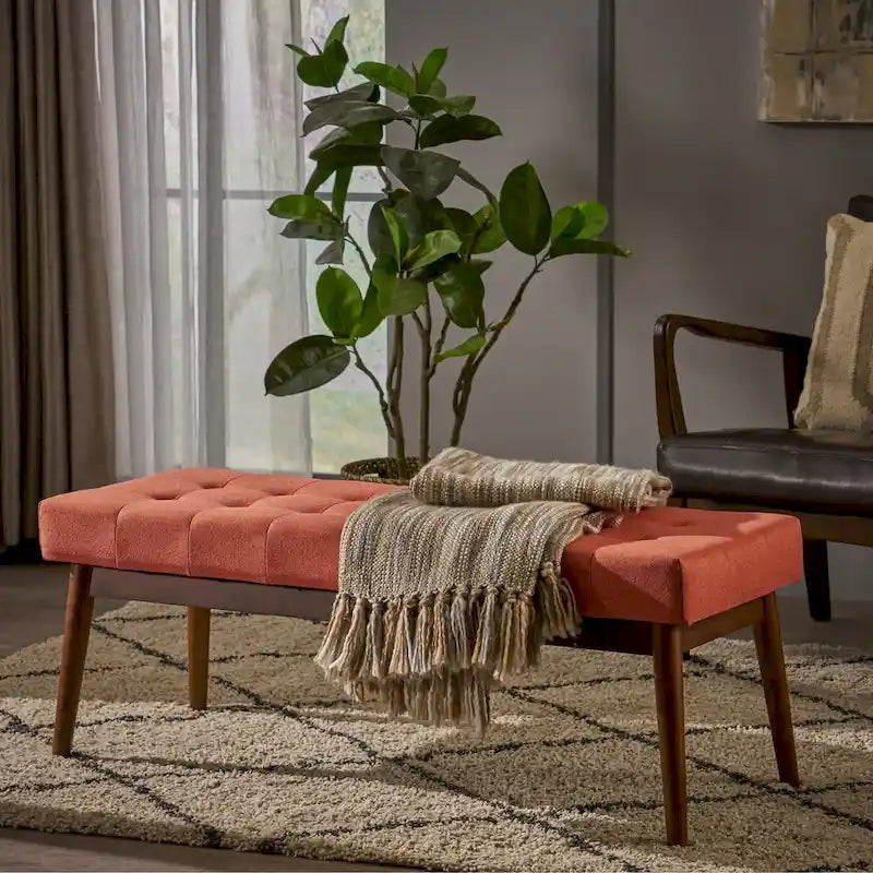 Tufted Fabric Ottoman Bench