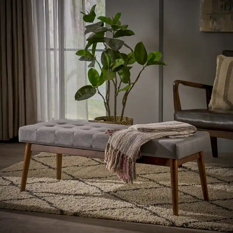 Tufted Fabric Ottoman Bench