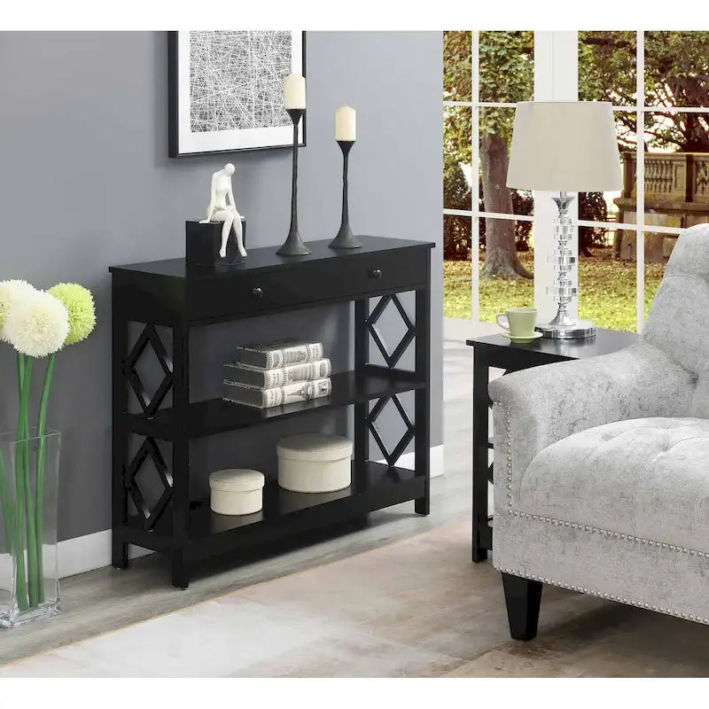 Diamond 1 Drawer Console Table with Shelves