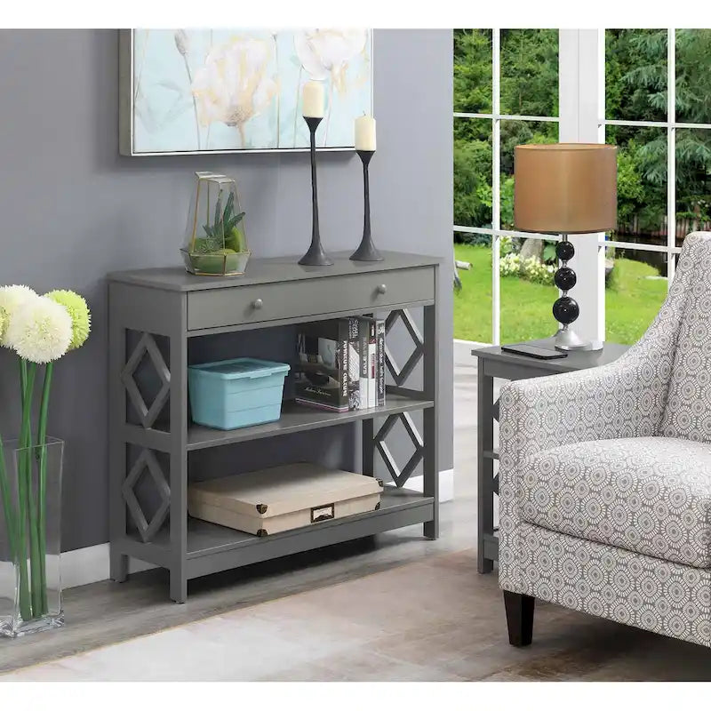 Diamond 1 Drawer Console Table with Shelves