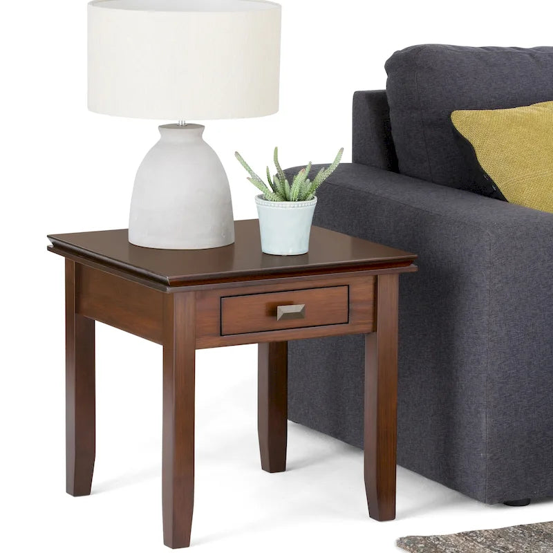 Solid Wood 21-inch Square Transitional End Side Table with Drawer