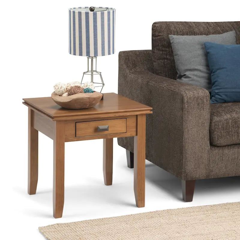 Solid Wood 21-inch Square Transitional End Side Table with Drawer