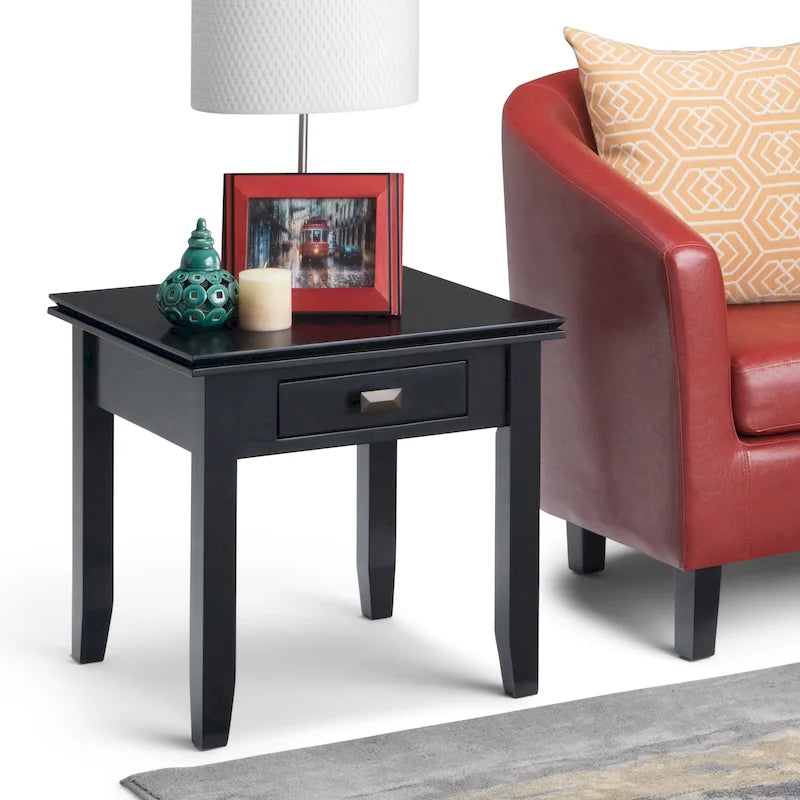 Solid Wood 21-inch Square Transitional End Side Table with Drawer