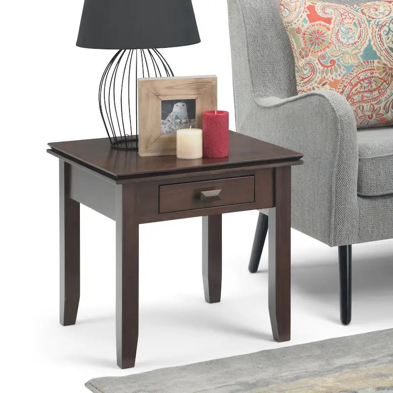 Solid Wood 21-inch Square Transitional End Side Table with Drawer