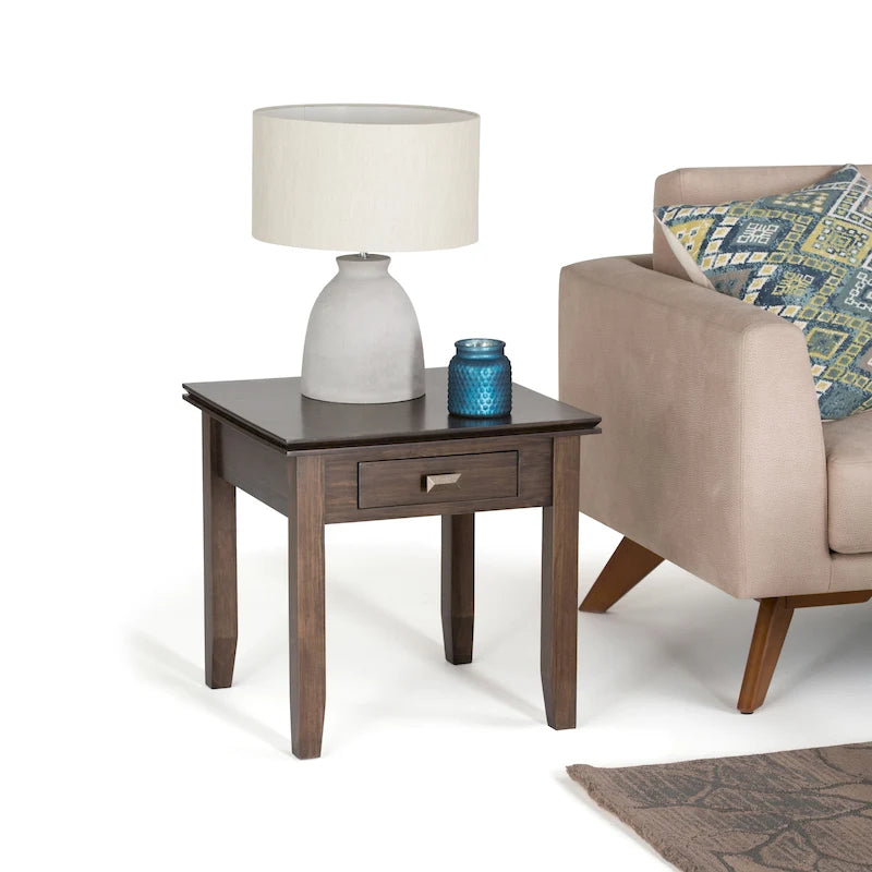Solid Wood 21-inch Square Transitional End Side Table with Drawer