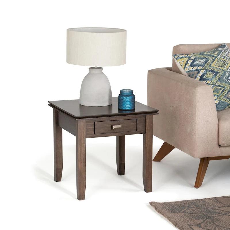 Solid Wood 21-inch Square Transitional End Side Table with Drawer