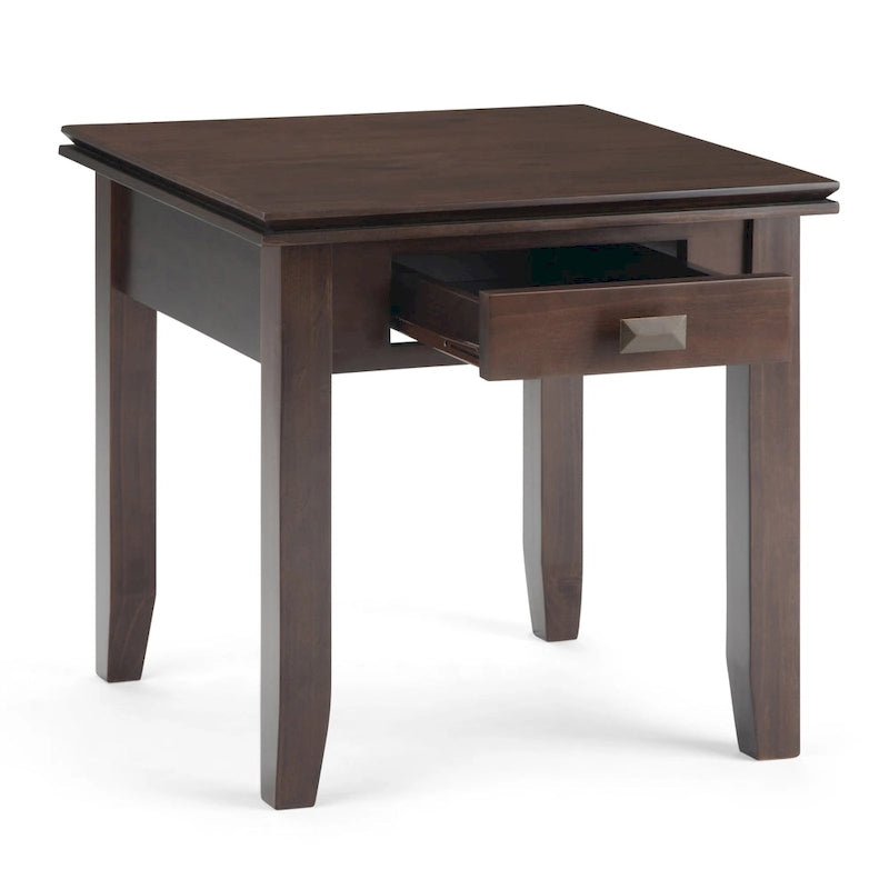 Solid Wood 21-inch Square Transitional End Side Table with Drawer