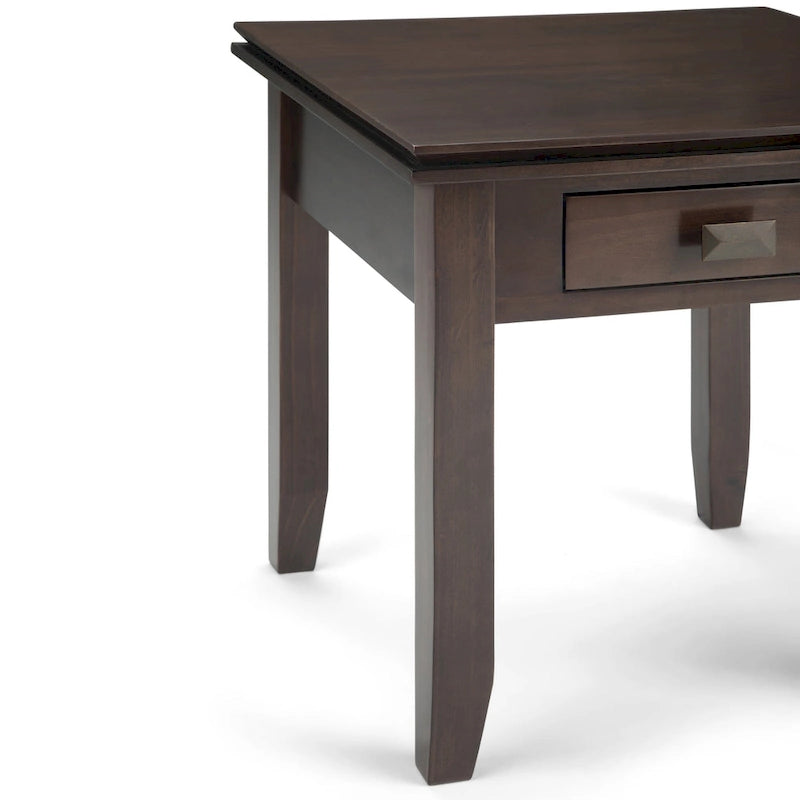 Solid Wood 21-inch Square Transitional End Side Table with Drawer