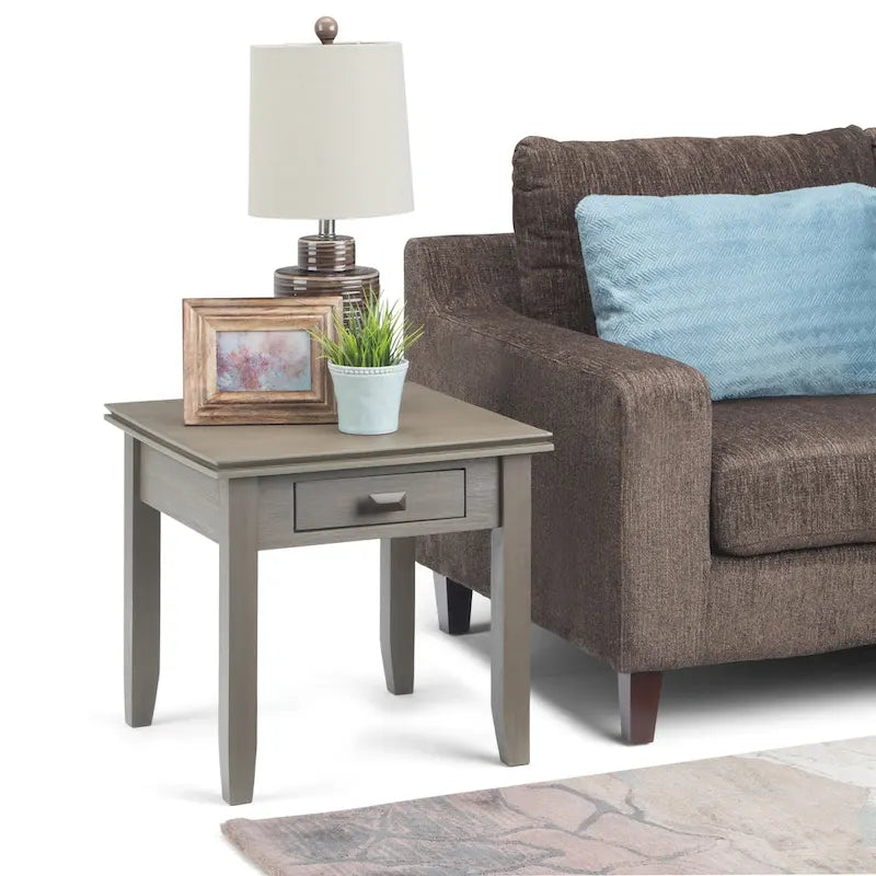Solid Wood 21-inch Square Transitional End Side Table with Drawer