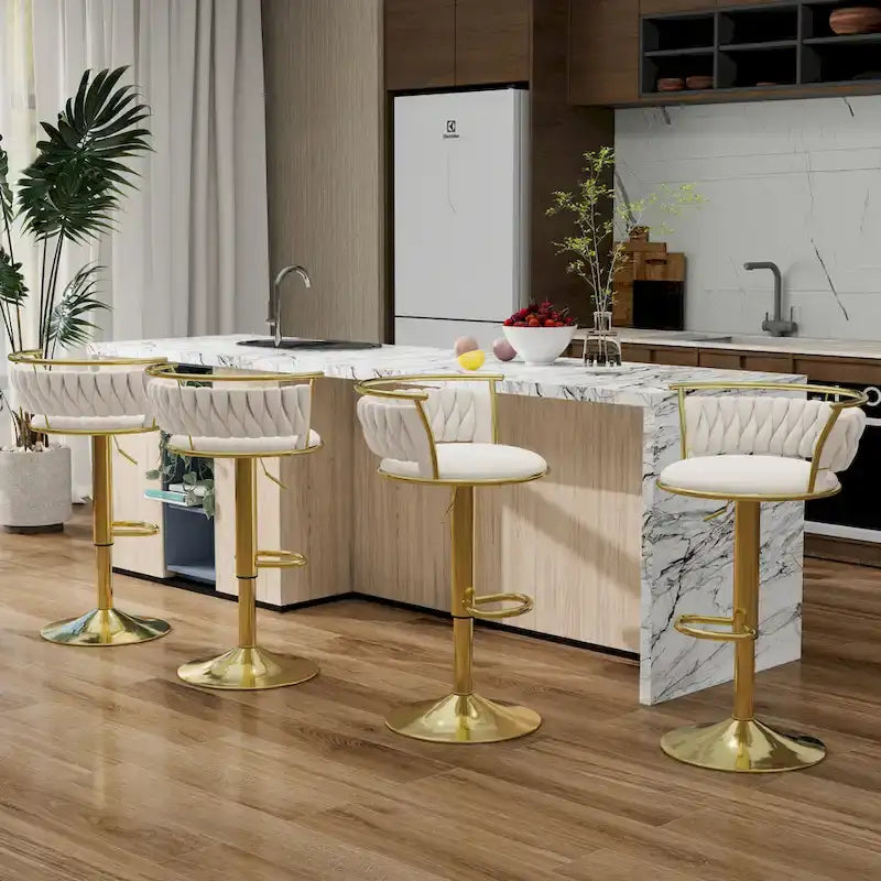 Tabourets de bar modernes réglables et pivotants en velours (lot de 4)