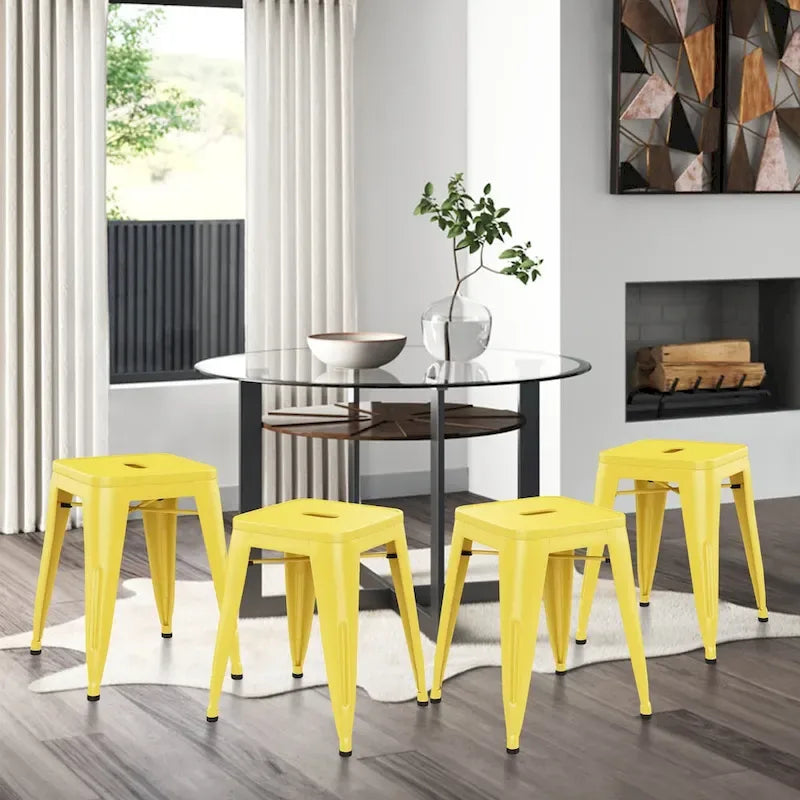 Backless Industrial Metal Bar Stool Kitchen Stackable Kids Stools Short Stools Metal Dining Chairs Set of 4 - 18inch