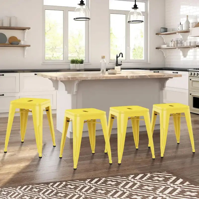 Backless Industrial Metal Bar Stool Kitchen Stackable Kids Stools Short Stools Metal Dining Chairs Set of 4 - 18inch