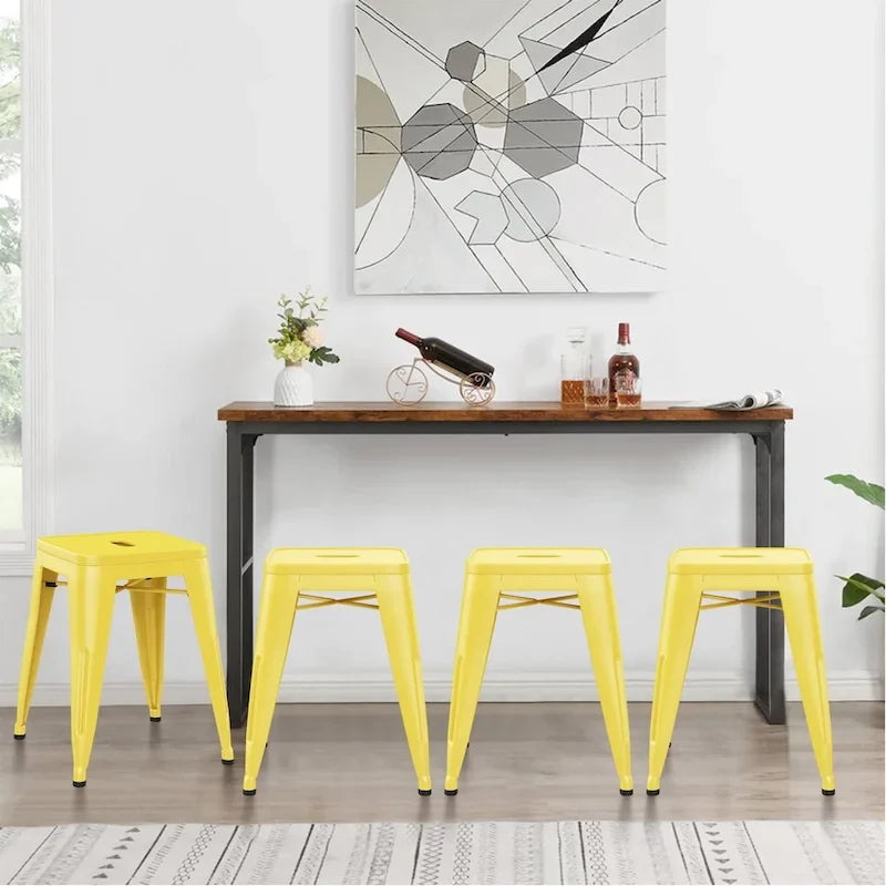 Industriële metalen barkruk zonder rugleuning, stapelbare kinderkrukken voor de keuken, lage metalen eetkamerstoelen - set van 4 - 18inch