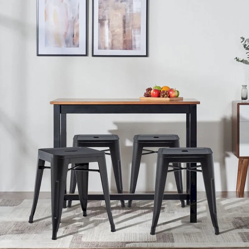 Industriële metalen barkruk zonder rugleuning, stapelbare kinderkrukken voor de keuken, lage metalen eetkamerstoelen - set van 4 - 18inch