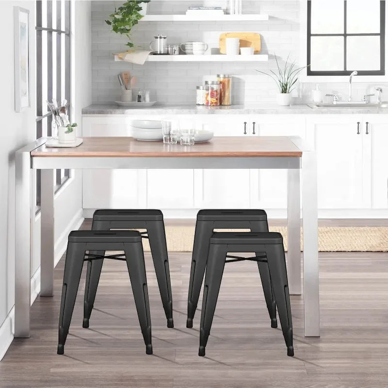 Industriële metalen barkruk zonder rugleuning, stapelbare kinderkrukken voor de keuken, lage metalen eetkamerstoelen - set van 4 - 18inch