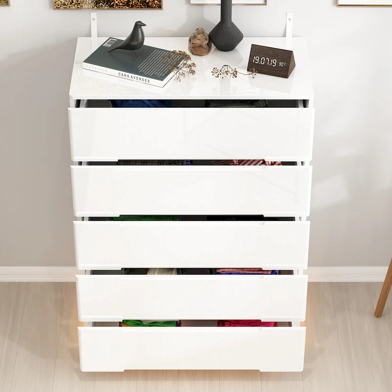 31.5 High Gloss Chest With Light Chest w/5 Drawers&Spacious Tabletop