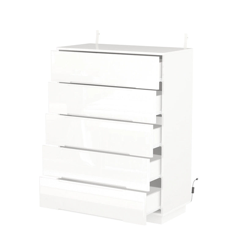 31.5 High Gloss Chest With Light Chest w/5 Drawers&Spacious Tabletop