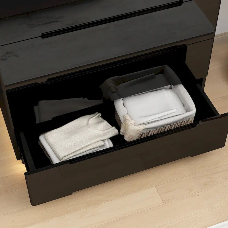 31.5 High Gloss Chest With Light Chest w/5 Drawers&Spacious Tabletop