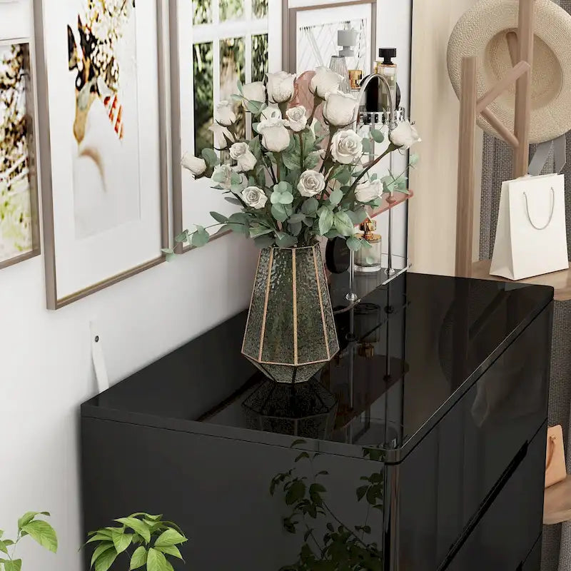 31.5 High Gloss Chest With Light Chest w/5 Drawers&Spacious Tabletop