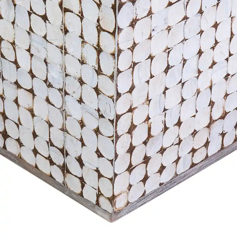White Coconut Shell Cube Accent Table