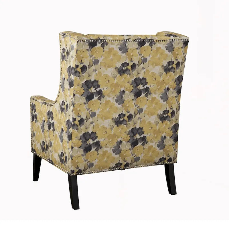 Weston Yellow Floral Pattern Wingback Chair