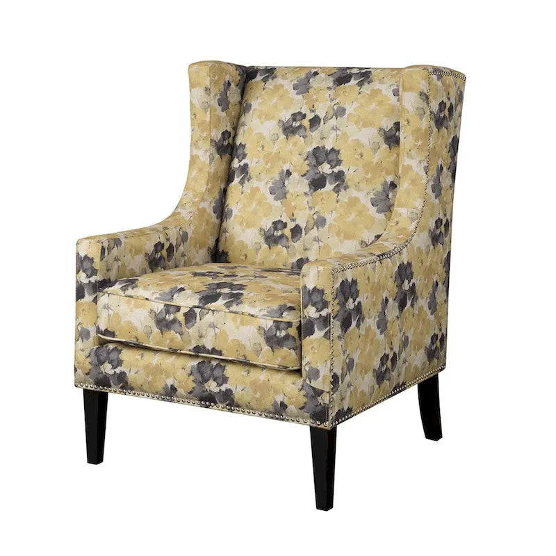 Weston Yellow Floral Pattern Wingback Chair